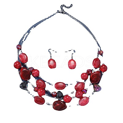 Retro Alloy Resin Dangle Earrings & Multi-Layered Necklaces Sets FS-WG198EF-03-1