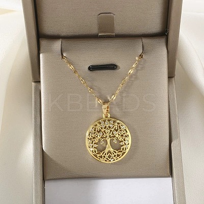 Brass Micro Pave Clear Cubic Zirconia Tree of Life Pendants LS-NJEW-H066-01C-G-1