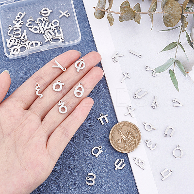 48Pcs 24 Letters 304 Stainless Steel Charms STAS-PH0001-30-1