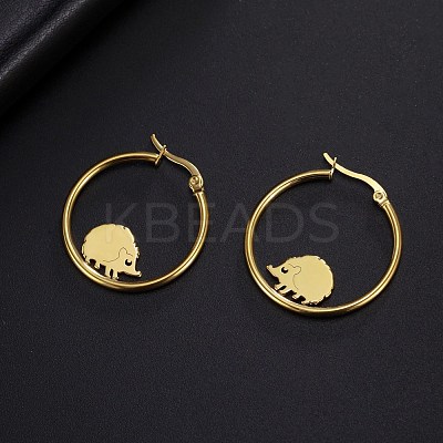 304 Stainless Steel Hedgehog Beaded Hoop Earrings LS-EJEW-F320-02G-1