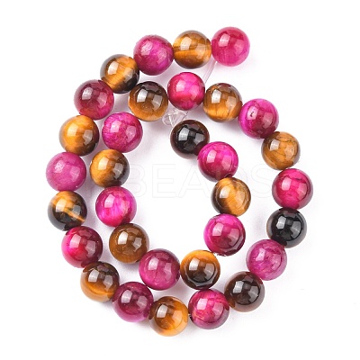 Natural Rose Tiger Eye(Dyed & Heated) and Yellow Tiger Eye(Dyed & Heated) Beads Strands G-G101-6mm-1-1