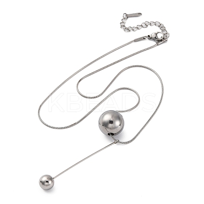 304 Stainless Steel Round Ball Pendant Snake Chain Necklaces NJEW-U028-03P-1
