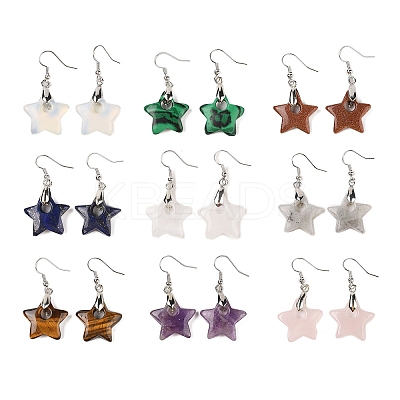 Natural & Synthetic Mixed Stone Dangle Earrings EJEW-F343-C-1
