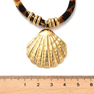 304 Stainless Steel Pendant Leopard Print Flannel Cord Necklaces NJEW-K289-01C-G-1