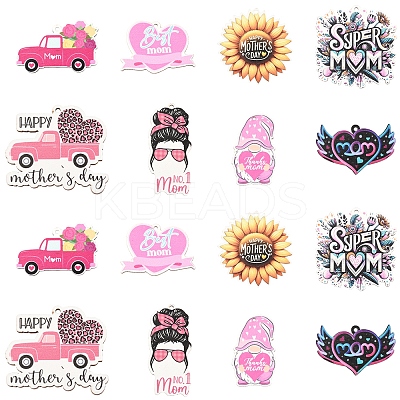 16Pcs 8 Styles Momther's Day Wooden Pendants WOOD-FS0001-38-1