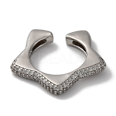 Rack Plating Star Brass Cubic Zirconia Open Cuff Rings for Women RJEW-S242-02P-C-1