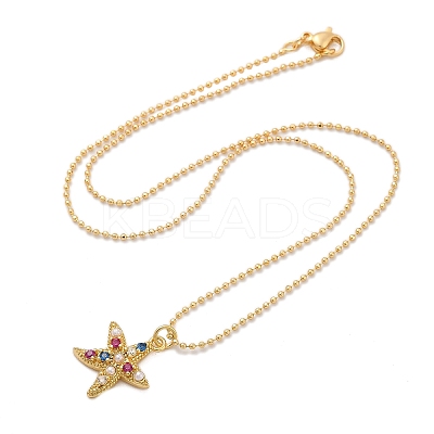 Brass Pave Cubic Zirconia and Plastic Beads Pendant Necklaces NJEW-Q041-01G-1