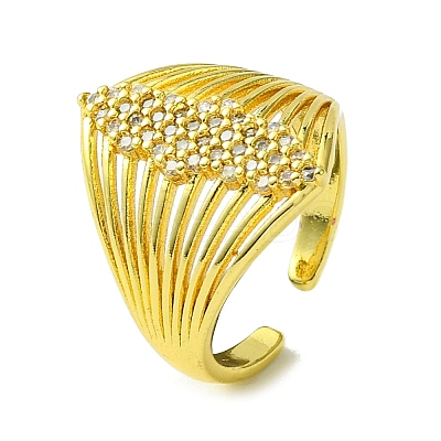 Brass Micro Pave Cubic Zirconia Open Cuff Rings RJEW-K256-33G-1