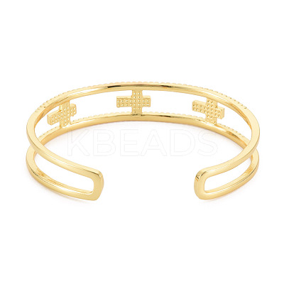 Clear Cubic Zirconia Cross Open Cuff Bangle with Enamel BJEW-S141-025-1