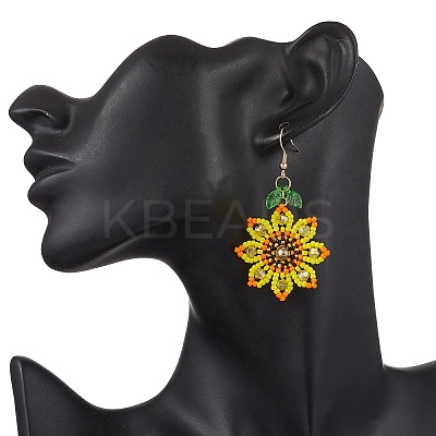 304 Stainless Steel Glass Flower Dangle Earrings EJEW-MZ00519-1