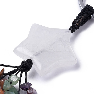 Natural Quartz Crystal Star with Mixed Gemstone Chips Beaded Tassel Keychains KEYC-P012-01P-09-1