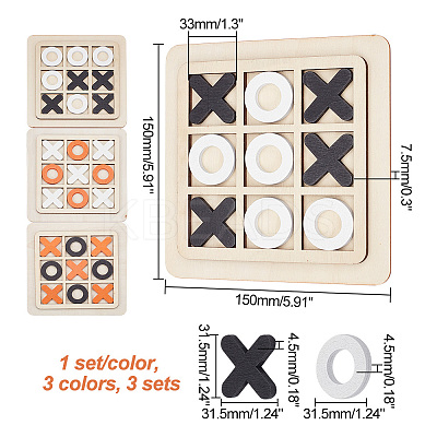 3 Sets 3 Colors Wood Tic Tac Toe Board Game AJEW-NB0005-35-1