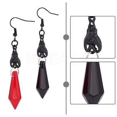 2 Pair 2 Color Glass Skull with Bullet Dangle Earrings EJEW-AN0002-54-1