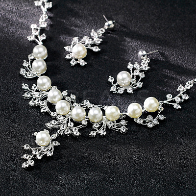 Flower Alloy & Plastic Pearl & Crystal Rhinestone Pendant Necklaces & Stud Dangle Earrings Sets FS-WG18295-01-1
