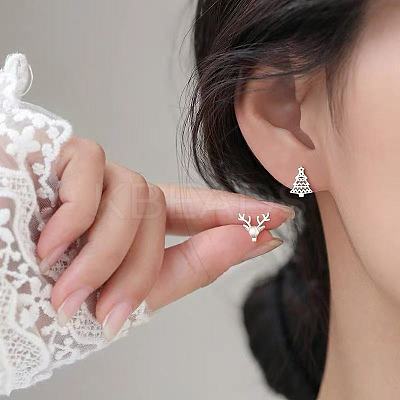 Deer & Christmas Tree Christmas Brass Stud Earrings FS-WG921AB-01-1