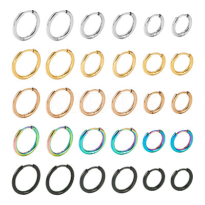 30Pcs 15 Style 316L Surgical Stainless Steel Huggie Hoop Earrings for Girl Women EJEW-TA0001-11-1