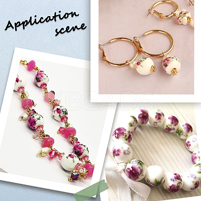 100Pcs 2 Styles Floral Printed Porcelain Beads PORC-SP0001-07-1