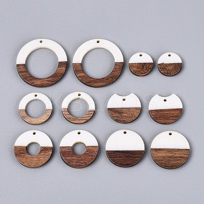 12Pcs 6 Styles Opaque Resin & Walnut Wood Pendants RESI-N053-21-1