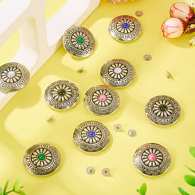 10Pcs 5 Colors Tibetan Style Flat Round Alloy with Resin Decorative Rivets BUTT-TA0001-31B-1
