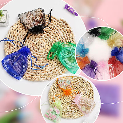 100Pcs 10 Colors Organza Bags Jewellery Storage Pouches Wedding Favour Party Mesh Drawstring Gift OP-SP0001-02-1