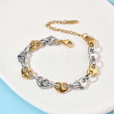 304 Stainless Steel Heart Link Chian Bracelets for Women BJEW-B158-06GP-1