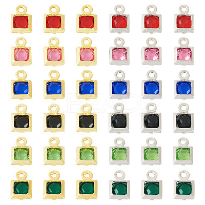 72Pcs 12 Styles Rack Plating Brass Glass Charms KK-TA0001-78-1