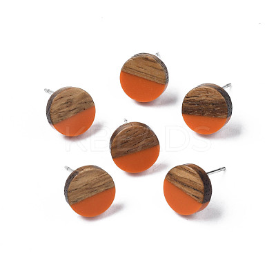 Opaque Resin & Walnut Wood Stud Earrings EJEW-N017-008-B03-1