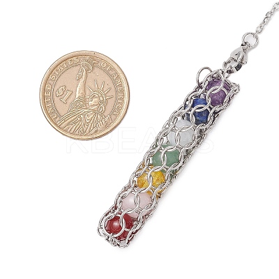 7 Chakra Round Natural Amethyst & Lapis Lazuli & Rose Quartz & Green Aventurine & Dyed Quartz & Carnelian & Synthetic Citrine Dowsing Pendulums PALLOY-JF03658-02-1