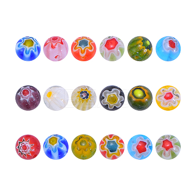 Millefiori Glass Round-Single Flower Bead Strands LAMP-CJ0001-15-1