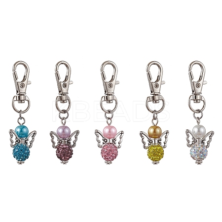 5Pcs 5 Colors Angel Polymer Clay Rhinestone Pendant Decorations HJEW-JM01745-1