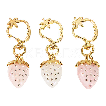 3Pcs Resin Rhinestone Strawberry Pendants Decoration HJEW-TAC0094-1