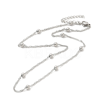Non-Tarnish 304 Stainless Steel Singapore Chain Necklace with Beads for Men Women NJEW-P263-01P-1