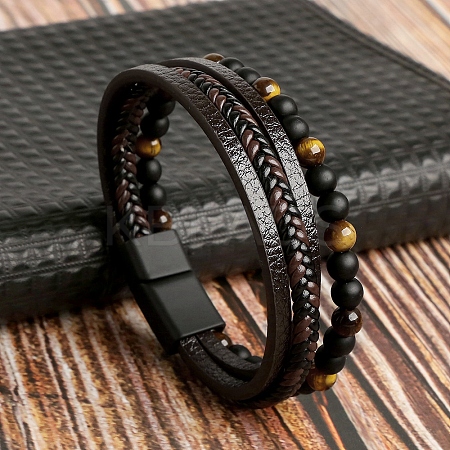 Natural Tiger Eye & Glass Round Beaded Bracelets LS-BJEW-G732-01B-1