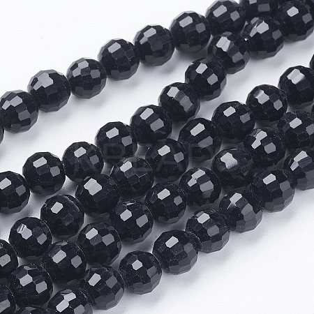 Faceted Black Glass Round Bead Strands X-GLAA-R095-6mm-08-1