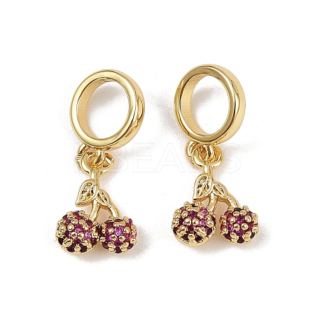 Brass Micro Pave Deep Pink Cubic Zirconia Cherry Pendants KK-H072-06G-1