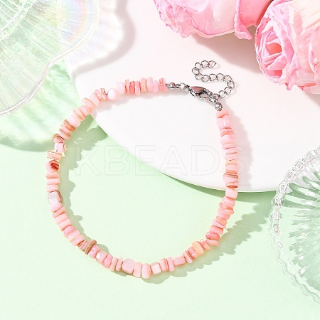 Dyed Natural Freshwater Shell Nuggets Beaded Anklets AJEW-AN00746-04-1