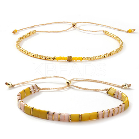 Adjustable European Glass Tile Braided Bead Bracelet Sets TQ4434-1-1