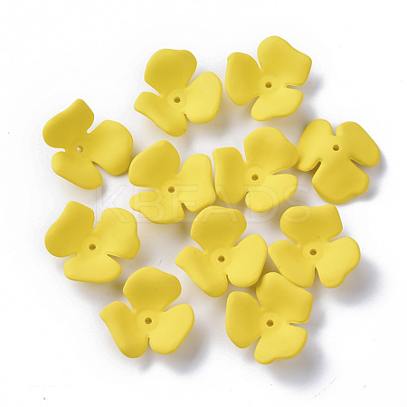 3-Petal Spray Painted Acrylic Bead Caps MACR-N007-01F-1