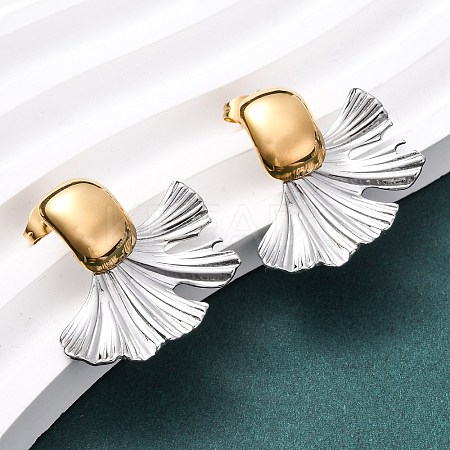 304 Stainless Steel Two Tone Stud Earrings for Women EJEW-A136-01C-GP-1