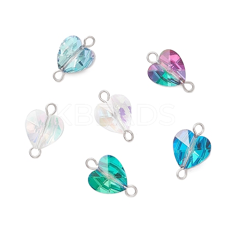 Transparent Glass Heart Links Connector Charms PALLOY-JF04197-S-1