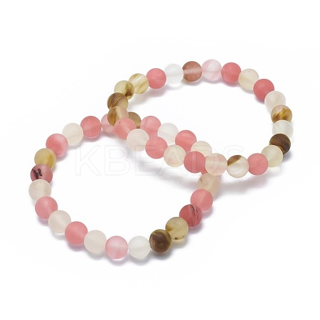 Frosted Tigerskin Glass Bead Stretch Bracelets BJEW-K212-C-016-1