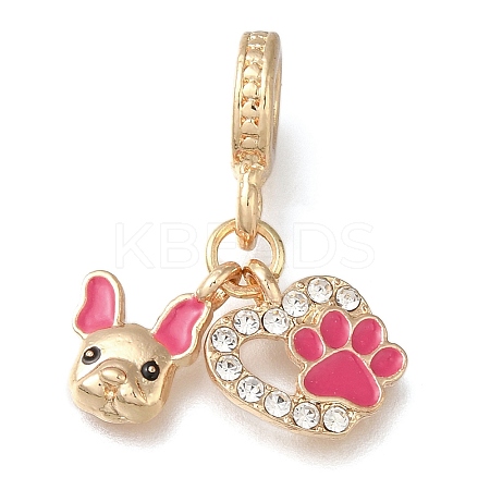 Rack Plating Alloy Hot Pink Enamel European Dangle Charms PALLOY-A009-19G-1