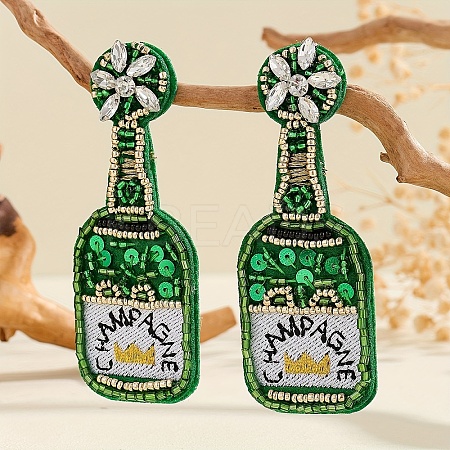 Women's Beaded Stud Earrings with Beer Festival Beer Bottle Design UD1231-1-1
