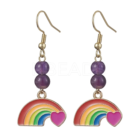 Rainbow Alloy Enamel & Natural Amethyst Dangle Earrings for Women EJEW-JE05923-1