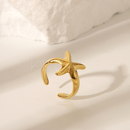 Ocean Themes 304 Stainless Steel Open Cuff Rings for Women RJEW-K293-02B-G-1