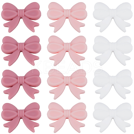 18Pcs 3 Styles Bowknot Food Grade Silicone Beads SIL-SC0003-16-1