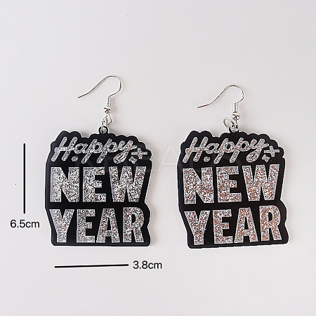 Word Happy New Year Acrylic Dangle Earrings FS-WG6DDD7-02-1