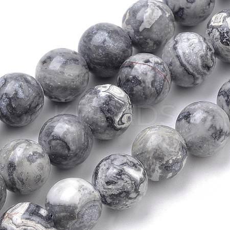 Natural Map Stone/Picasso Stone/Picasso Jasper Beads Strands G-S259-09-10mm-1