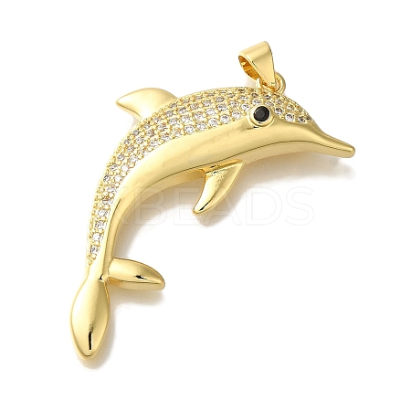 Dolphin Rack Plating Brass Micro Pave Cubic Zirconia Pendants KK-U019-26G-1
