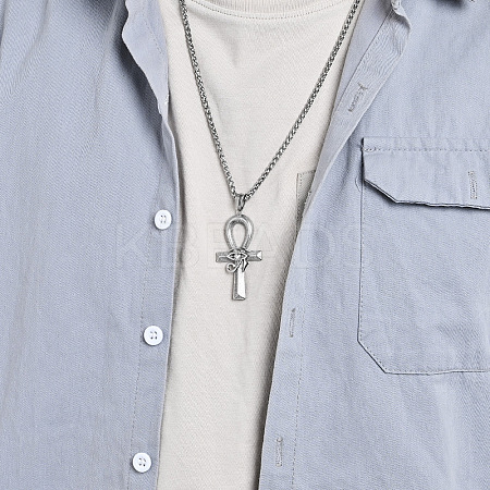 Eye of Horus Ankh Cross 304 Stainless Steel Pendant Wheat Chain Necklaces FS-WGA516E-03-1